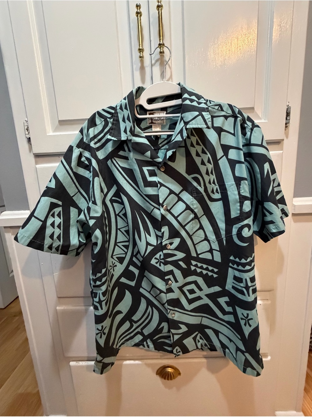 Vintage Hawaiian Shirt Teal And Black L Y Not Hawaii Brand Poly/cotton Blend